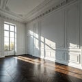 Perspective of sunlight casting shadows in empty room Royalty Free Stock Photo