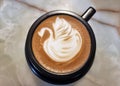 The perspective of Swan latte art coffee. Royalty Free Stock Photo