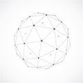 Perspective technology shape with gray lines connected, polygonal wireframe object with transparency effect. Abstract faceted