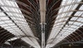 Perspective view of arched structural steel roof at Charing Cross railway station. Royalty Free Stock Photo