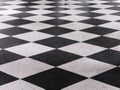 Black and white checkered marble floor pattern