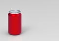 3d rendering. Perspective view of blank red soft drink cola can with copy space gray background. with clipping path Royalty Free Stock Photo