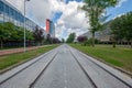 Perspective view of a university campus, Delft, Netherlands. Royalty Free Stock Photo