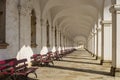 Perspective view of colonnade in Kvetna zahrada flower garden in Kromeriz Royalty Free Stock Photo