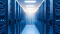 Modern server room with rows of computer racks and blinking lights, data center infrastructure Royalty Free Stock Photo