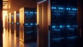Futuristic Data Center with Rows of Server Racks Royalty Free Stock Photo