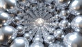 Endless tunnel of reflective chrome spheres creating a futuristic abstract background metal Royalty Free Stock Photo