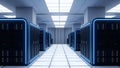 Futuristic Data Center Server Room with Blue Neon Lights Royalty Free Stock Photo