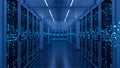 Modern Server Room Data Center with Blue LED Lights and Working Servers Royalty Free Stock Photo