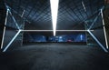 Perspective view of empty cement floor with modern steel and glass building exterior Royalty Free Stock Photo