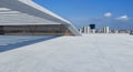 Perspective view of empty concrete floor and modern rooftop building Royalty Free Stock Photo