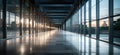 Perspective view of empty corridor in modern office building at sunset Royalty Free Stock Photo