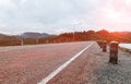 Perspective View of Empty Countryside Road with White Line Ready for Start Journey of Adventure Travel to The Mountains in Ranong Royalty Free Stock Photo