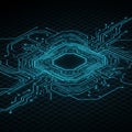 Perspective View of a Futuristic Hexagonal CPU with Extensive Data Circuits. Royalty Free Stock Photo