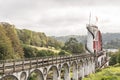 Perspective view of the Great Laxey Wheel and viaduct at Laxey on the Isle of Man Royalty Free Stock Photo