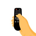 Perspective view holding the television remote control vector illustration. Royalty Free Stock Photo