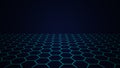 Perspective view of Honeycomb Grid tile with light sky blue with dark border gradient background shadow for use as technology back Royalty Free Stock Photo