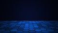 Perspective view of Honeycomb Grid tile with light sky blue with dark border gradient background shadow for use as technology back Royalty Free Stock Photo