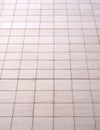 Perspective view of large pale grey square modern stone tiles