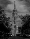 Perspective view of Matthias Church in Budapest in monochrome