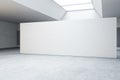 Perspective view of bright gallery with blank white wall background and concrete grey floor. 3D Rendering, mockup Royalty Free Stock Photo