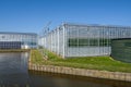 Perspective view of a modern high tech industrial greenhouse for tomatoes in the Netherlands