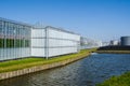 Perspective view of a modern high tech industrial greenhouse for tomatoes in the Netherlands