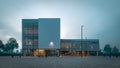 A perspective view of a modern two-story building night view on a cloudy cloudy day, 3d rendering Royalty Free Stock Photo