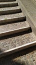 Perspective view of mosaic stairs with plants on the steps Royalty Free Stock Photo