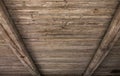 Perspective view of old wooden ceiling with cross beams