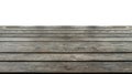 Perspective view of an old wooden table, old weathered wooden table or floor,  empty old wooden table on white background Royalty Free Stock Photo