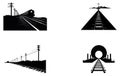 Perspective view railroad train pathes, Railroad vector silhouette Royalty Free Stock Photo