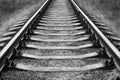 Perspective view of railway tracks. black and white photo Royalty Free Stock Photo