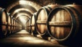 Vintage Wine Barrel Cellar, AI Generated Royalty Free Stock Photo