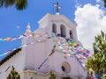 San Lorenzo church and its colorful prayer flags , Zinacantan, Chiapas, Mexico
