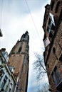 Perspective view in the sky with historical buildings