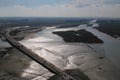 Perspective view to the dam to Mont-Saint-Michel at low tide