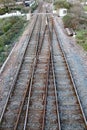 Perspective view of two railway tracks and points to interchange between tracks Royalty Free Stock Photo