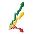 Perspective view vector of a beautiful colored 3d red, yellow and green arrow graph Royalty Free Stock Photo