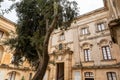 Perspective view of Vilhena Palace in Mdina, Malta behind a tree with a museum