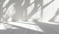 Perspective View Of White Room Interior With Wood Plank Floor And Sunlight Casting Shadows On Walls In 3d Rendering Of Royalty Free Stock Photo