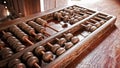 Perspective Vintage Old Wooden Abacus for Counting and Calculation Royalty Free Stock Photo