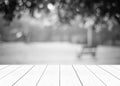 Perspective white wood over blur trees with bokeh background Royalty Free Stock Photo