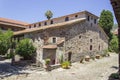 Perspective wide shot of christian masonry building of church in Lemonas at Lesvos