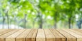 Perspective wood and blur outdoor park nature background, product display montage, spring and summer season