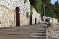 Perspective of wood bridge on the beach . Walkway wood Royalty Free Stock Photo