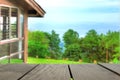 Perspective wood over blur beautiful resort and landscape mountain Royalty Free Stock Photo