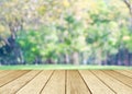 Perspective wood over blur trees with bokeh background Royalty Free Stock Photo