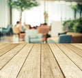 Perspective wood over blurred restaurant with bokeh background, Royalty Free Stock Photo