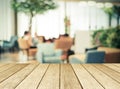 Perspective wood over blurred restaurant with bokeh background, Royalty Free Stock Photo